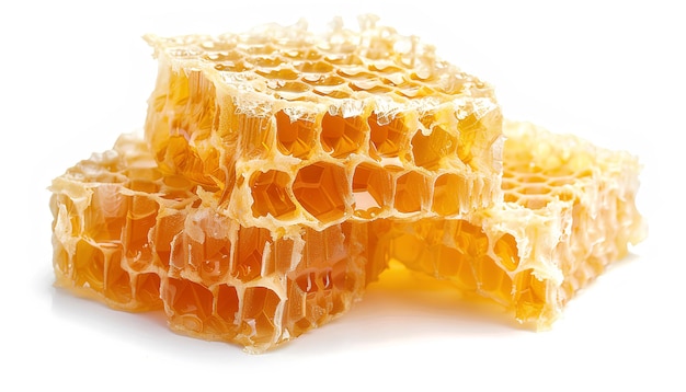 Sweet honeycombs on white background