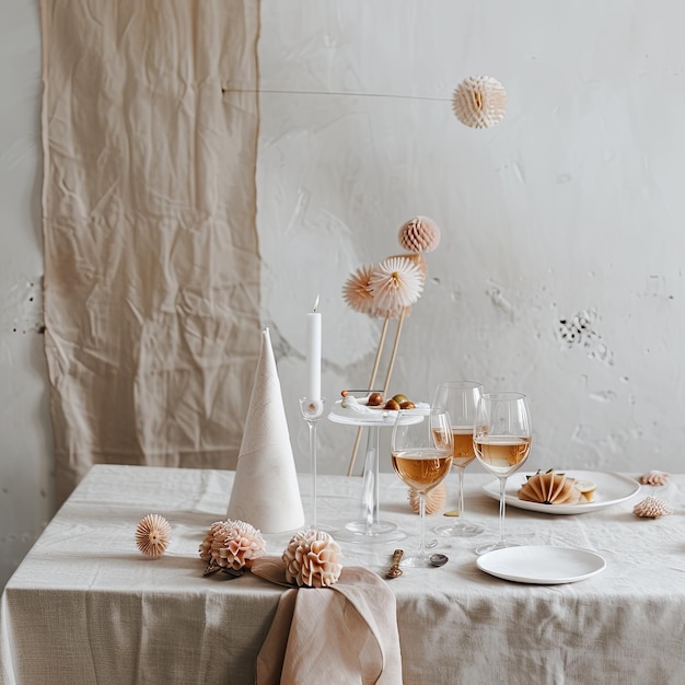 Photo a table with a table with glasses and a candle on it