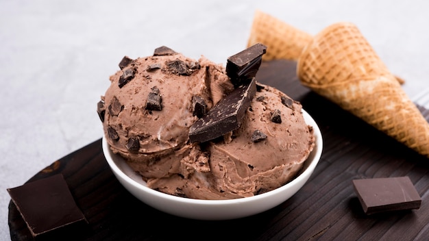 Tasty chocolate chip ice cream ready to be served