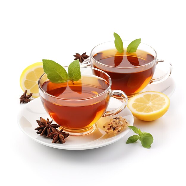 Tasty Hot Teas isolated on white background