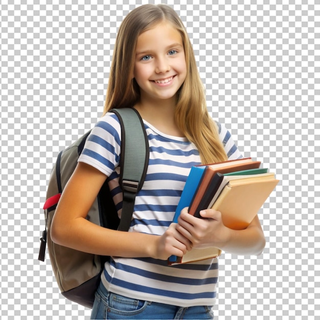 teenage girl with backpack holding books Transparent Background