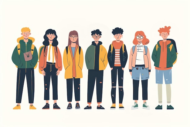 Photo teenager group of students flat illustration footwear cartoon togetherness