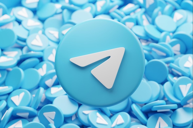 telegram logo with scattered pile of icons background