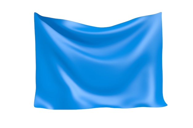 Textile Fabric Banner. Hanging Blue Cloth Banner with Blank Space for Your Design on a white background. 3d Rendering