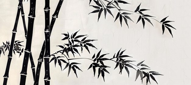 Photo there is a painting of a bamboo tree with black leaves generative ai