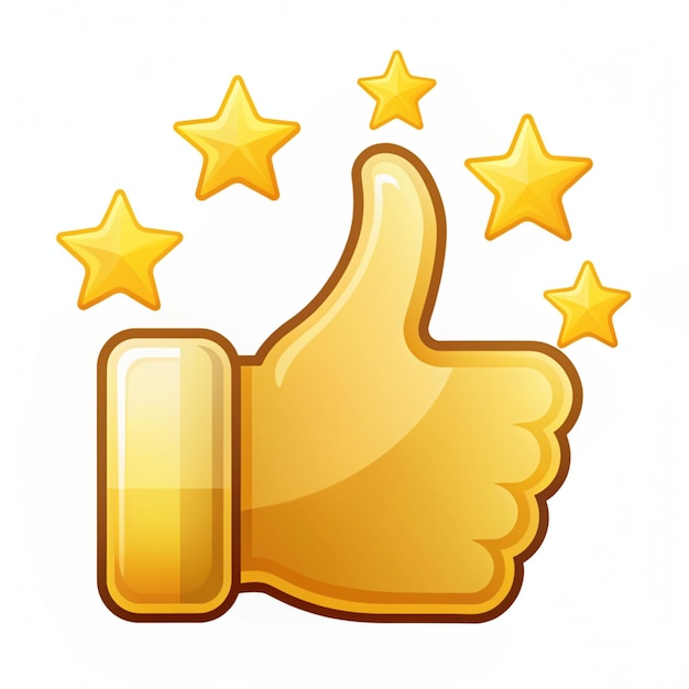 Foto thumbs up with golden stars vector icon illustration review and give feedback reward icon concept bianco isolato flat cartoon style adatto per la pagina di destinazione web banner sticker sfondi