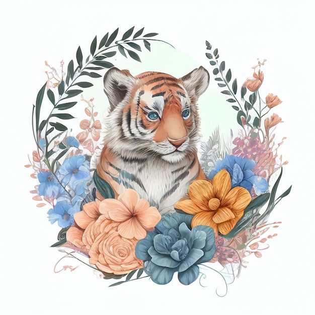 Tiger portrait in colors Generative AI