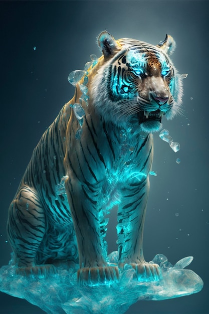 Tiger sitting on top of a piece of ice generative ai