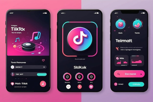 Photo tiktok interface template set with smartphone