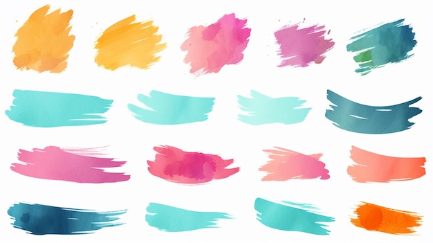 Photo title banner collection colorful feathers text box lower third painting infographic brush stroke set