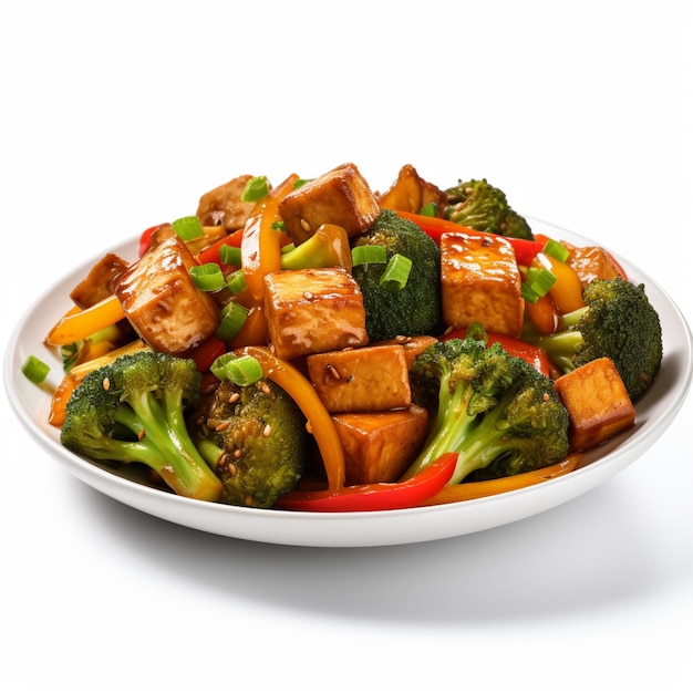 Photo tofu stirfry with white background high quality ul