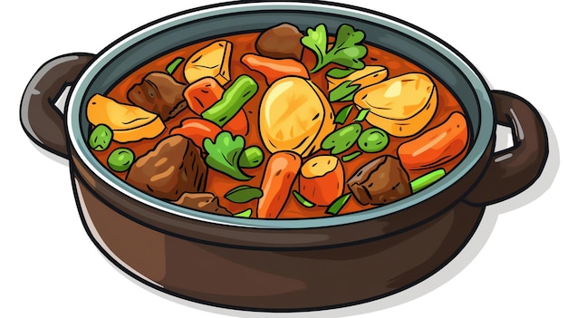 Photo top view of 32bit of irish stew in a vector cartoon style isolate white background