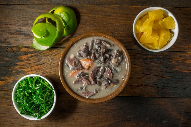 Traditional Brazilian Feijoada Food. Top view 