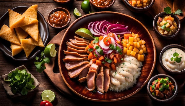 Photo traditional peruvian feast with ceviche