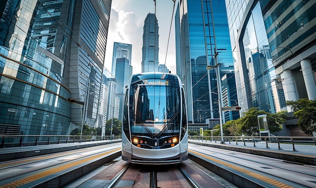 Photo a train that has the word tram on the front