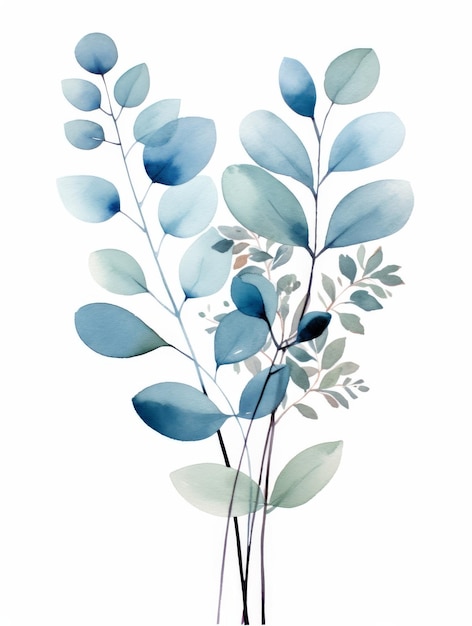 Tranquil Watercolor Botanical Illustration in Cool Blue Tones