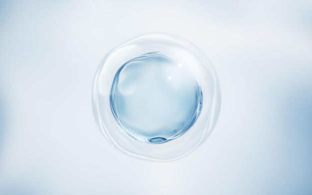 Photo transparent blue liquid bubble 3d rendering