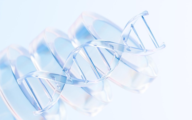 Transparent glass DNA structure 3d rendering