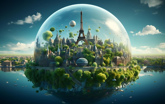 Travel concept with Iconic attractions embellish our green and global planet