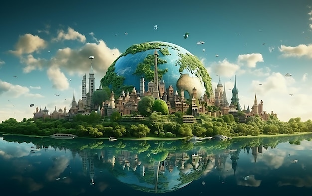 Travel concept with Iconic attractions embellish our green and global planet