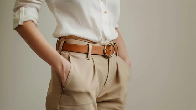 Photo trendy leather belt mockup on a model waist