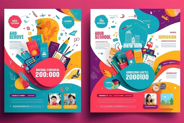 Photo trendy school flyer template design and kids admission leaflet vector file a4