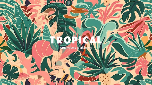 Photo trendy tropical doodle seamless pattern with unusual abstract shapes and jungle plant leaf in pastel colors freehand organic shape background for fashion print summer wallpaper design