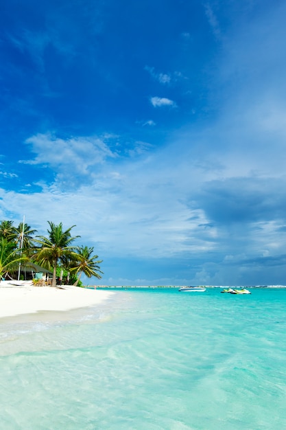 Tropical Maldives island with white sandy beach and sea