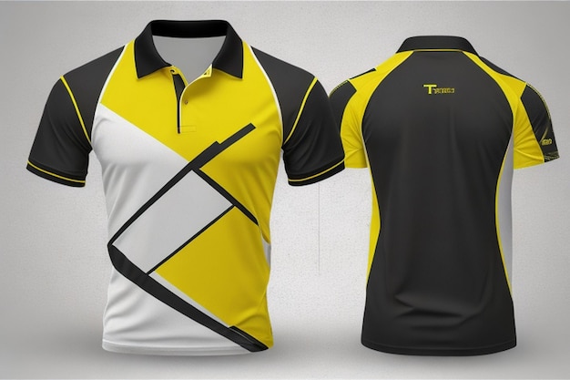 Tshirt Polo yellow and black template for design on white background ai generative