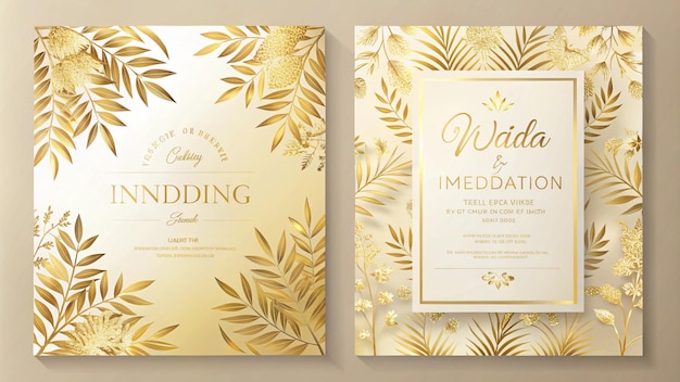 Photo two brochures with gold leaves and a gold leaf pattern