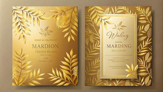 Photo two brochures with gold leaves and a gold leaf pattern