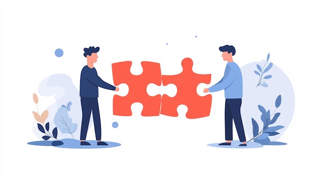 Photo two businessmen are connecting puzzle pieces symbolizing teamwork and collaboration