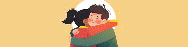 Photo two kids hugging book illustration style for friendship day