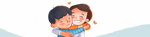 Photo two kids hugging book illustration style for friendship day