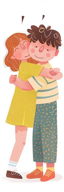 Photo two kids hugging book illustration style for friendship day