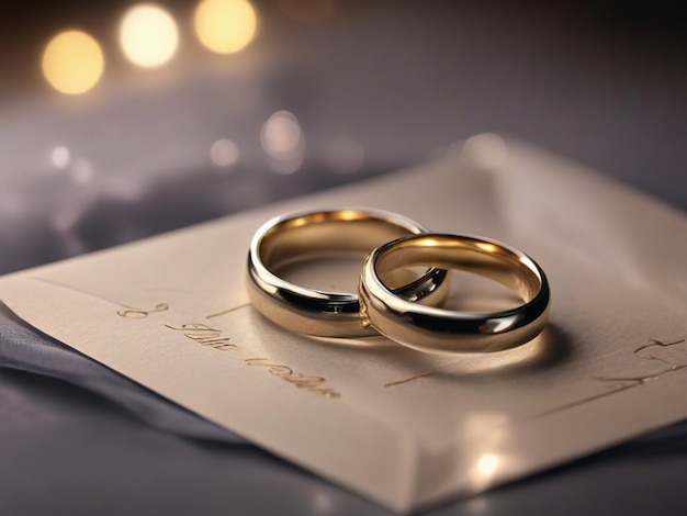 Photo two wedding rings lie on a rectangular envelope