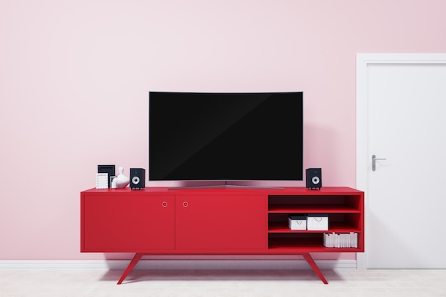 Ultra hd tv curved on red TV Stands and Decor Ideas