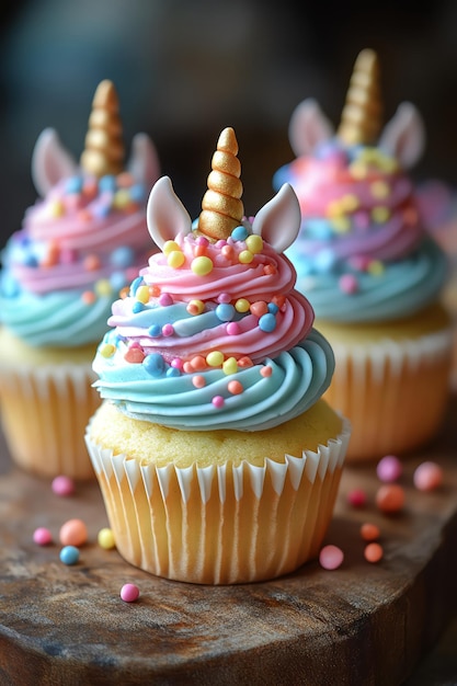 Unicornthemed cupcakes with pastel colors and sprinkles whimsical and sweet