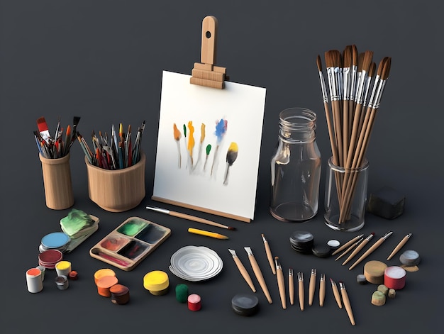 Photo unique art and craft supplies arranged on a dark background