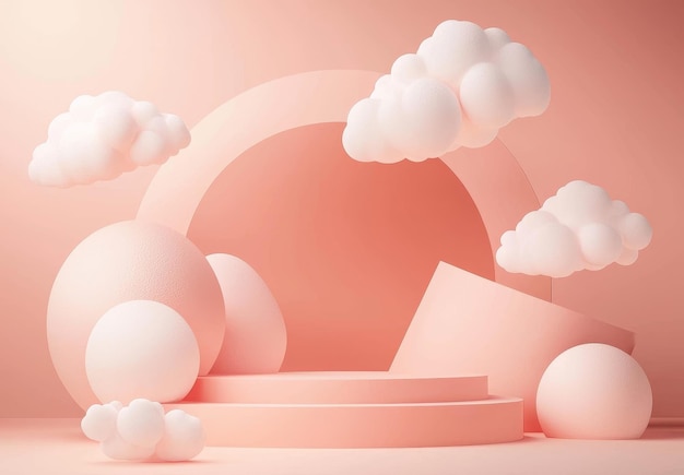 Photo valentine background modern 3d pink rendering with podium and cloud white scene cloud 3d minimal background visual stage pink on cloud render background