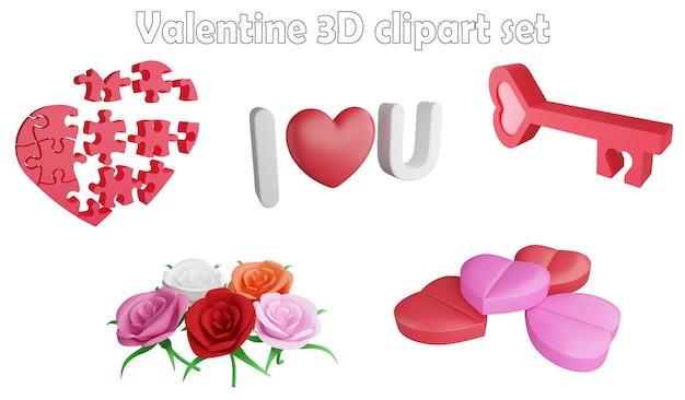 Valentine clipart element 3D render Valentine concept isolated on white background icon set No5