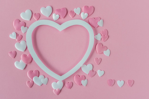 Valentines day concept. Greeting card with a pink and white hearts