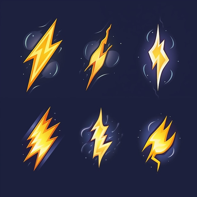 Photo variety of stylized lightning bolt icons on a dark background