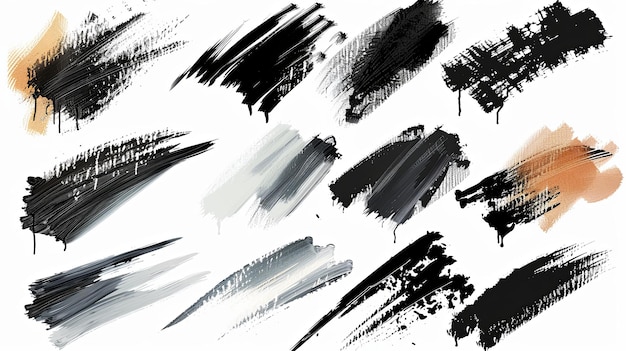 Photo various brush strokes in black white gray and beige tones