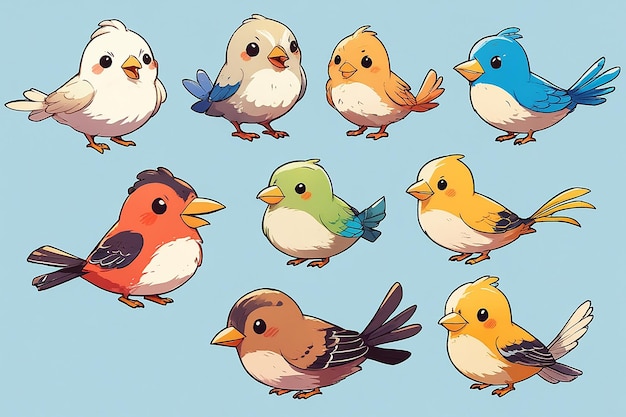 Photo various cartoon birds collection for any visual design