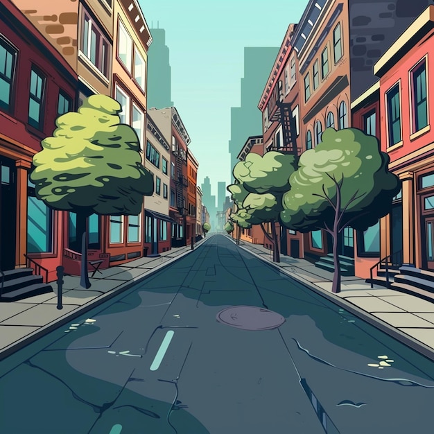 Photo vector cartoon urban street isolated on background