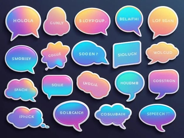 Photo vector holographic speech bubble sticker collection