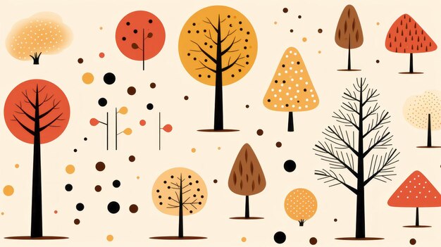 Photo vector illustration of autumn trees and leaves on a beige background