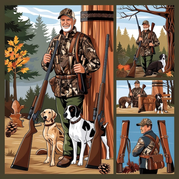 Photo vector images of hunting scenes and gear