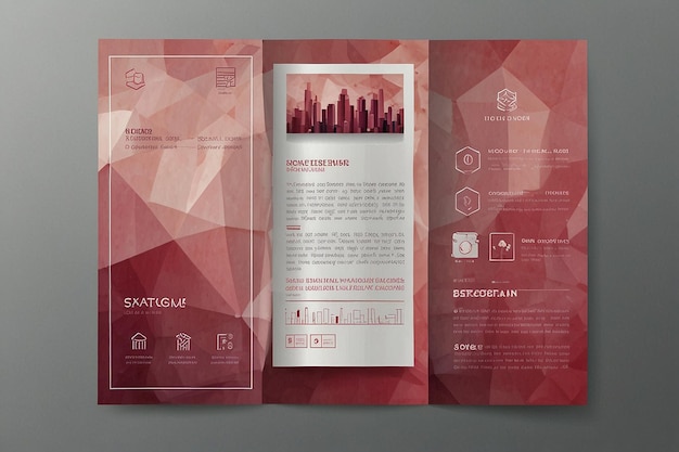 Photo vector modern trifold brochure design template with pink polygonal background